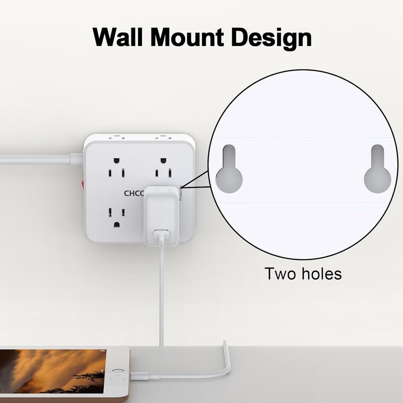 Core 10Ft Surge Protector Power Strip - Flat Plug Extension Cord with 8 Outlets and 4 USB Ports(2 USB C), 3 Side Wall Mount Outlet Extender for Home Dorm Room Essentials, ETL Listed, White - Image 5